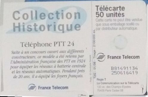 telecarte 50 telephone PTT 1924 B81491134250616419