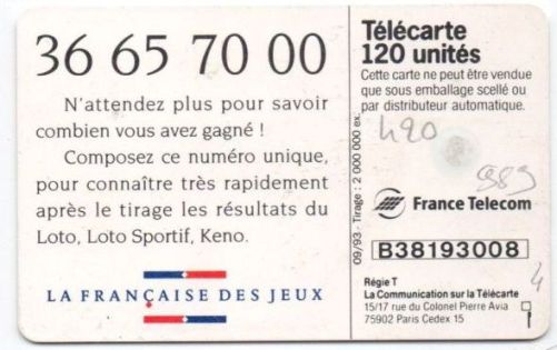 telecarte 120 loto B38193008