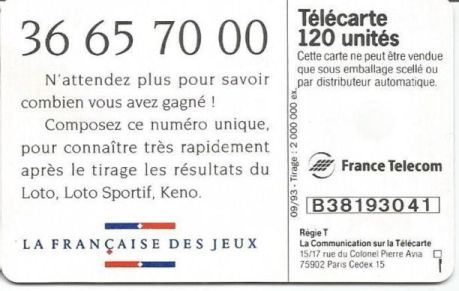 telecarte 120 loto B38193041