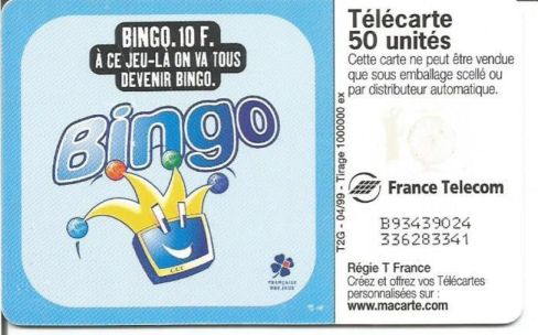 telecarte 50 bingo B93439024336283341