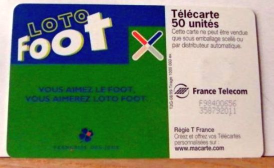 telecarte 50 loto foot F98400656358792011
