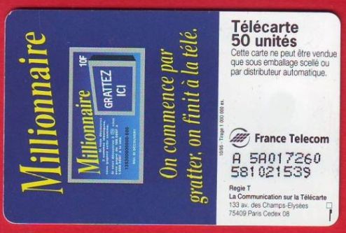 telecarte 50 millionnaire A 5A017260581021539