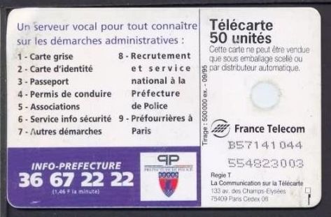 telecarte 50 7prefecture de paris B57141044554823003