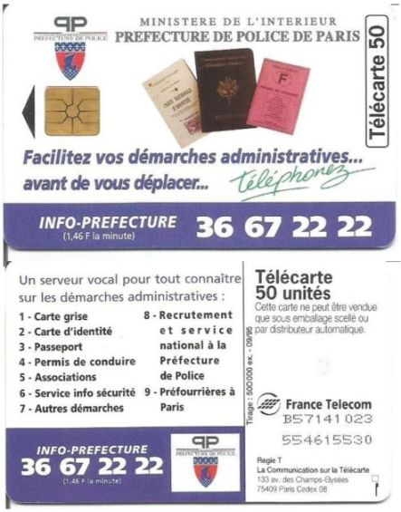 telecarte 50 prefecture de paris B57141023554615530