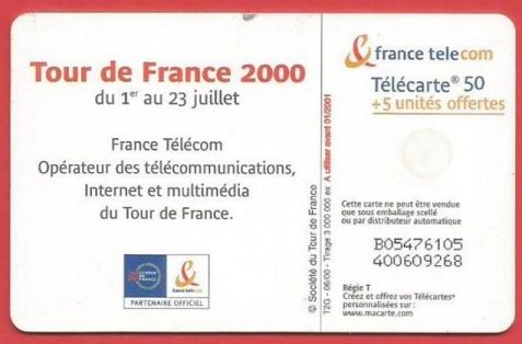 telecarte 50 tour de france 2000 B04476105400609268