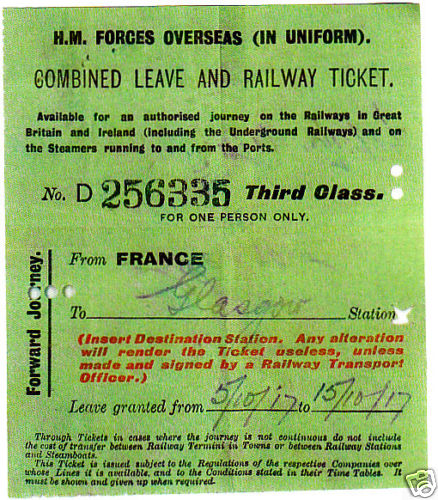 AIF ANZAC HM FORCES WW1 RAILWAY LEAVE TICKET