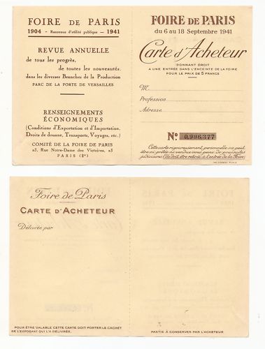 ticket foire de paris 1941