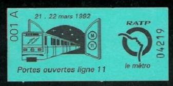 ticket jpo ligne 11 mars 1992 04219