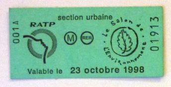 ticket salon de l environnement 23 octobre 1998 001A 01913
