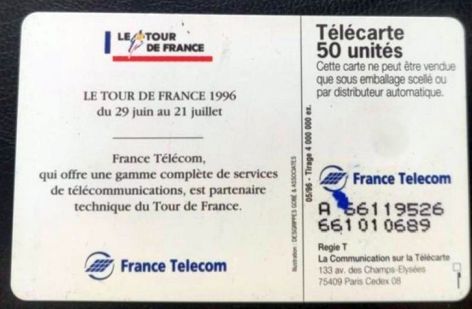 telecarte 50 tour de france 1996 A 66119526661010689