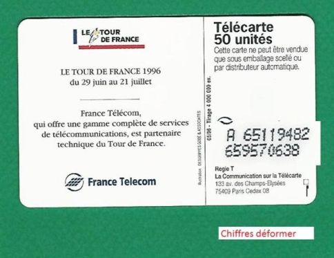 telecarte 50 tour de france 1996 A 65119482659570638