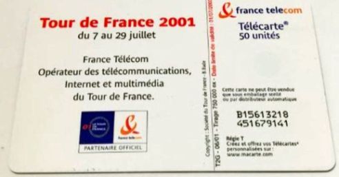 telecarte 50 tour de france 2001 656 001103 002