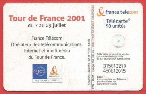 telecarte 50 tour de france 2001 B15613218450612015